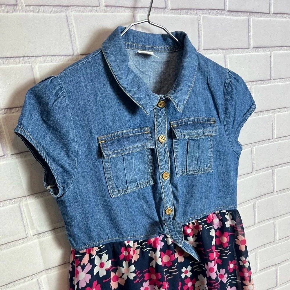 WONDER NATION girls Floral Denim Dress/size L(10-12)